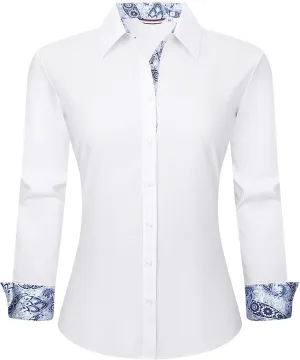 Esabel.C Womens Dress Shirts Cotton Long Sleeve Regular Fit Stretch Button Down Blouse