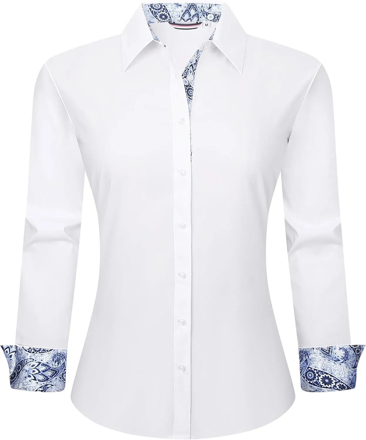 Esabel.C Womens Dress Shirts Cotton Long Sleeve Regular Fit Stretch Button Down Blouse