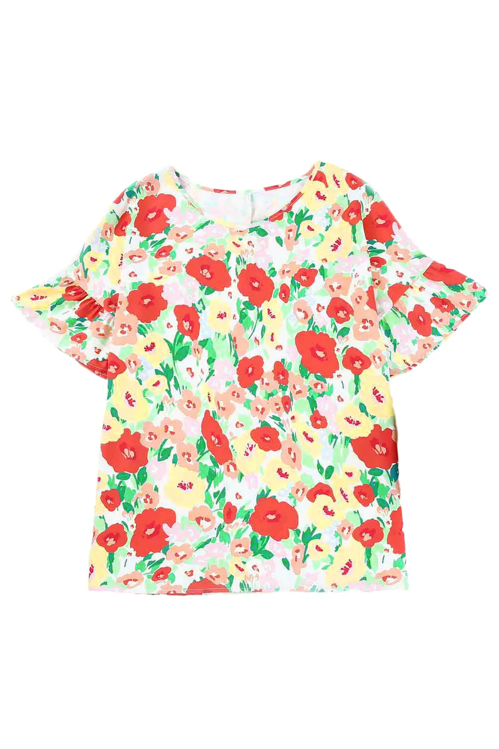 Floral Short Sleeve V Neck Top