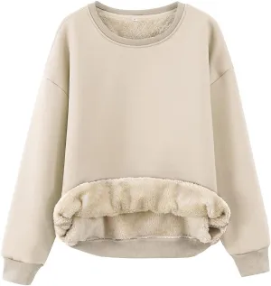 Gihuo Women's Winter Fleece Sherpa Lined Crewneck Pullover Sweatshirt