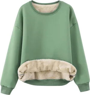 Gihuo Women's Winter Fleece Sherpa Lined Crewneck Pullover Sweatshirt