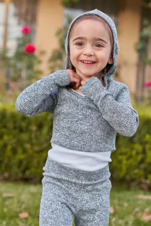 Girls Heather Grey Long Sleeve V-Neck Hooded Cropped Top & High-Waisted Skinny Pants Two Piece Set /1-2-1-1-1