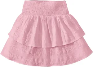Girl's Tiered Layer Shirred Boho Smocked Skirts Casual Cute High Waisted Pleated Ruffle Flowy Elastic Skirts