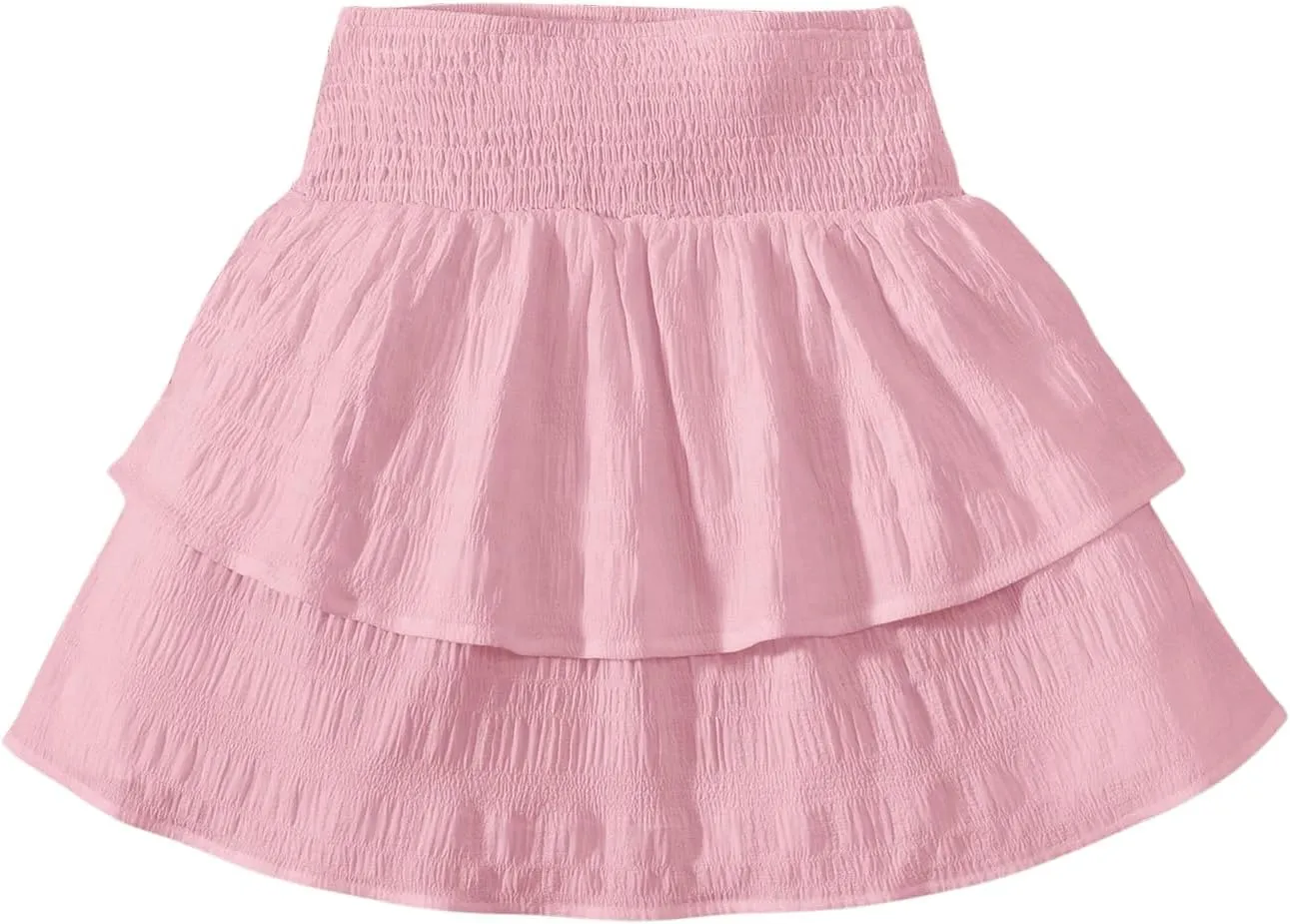 Girl's Tiered Layer Shirred Boho Smocked Skirts Casual Cute High Waisted Pleated Ruffle Flowy Elastic Skirts
