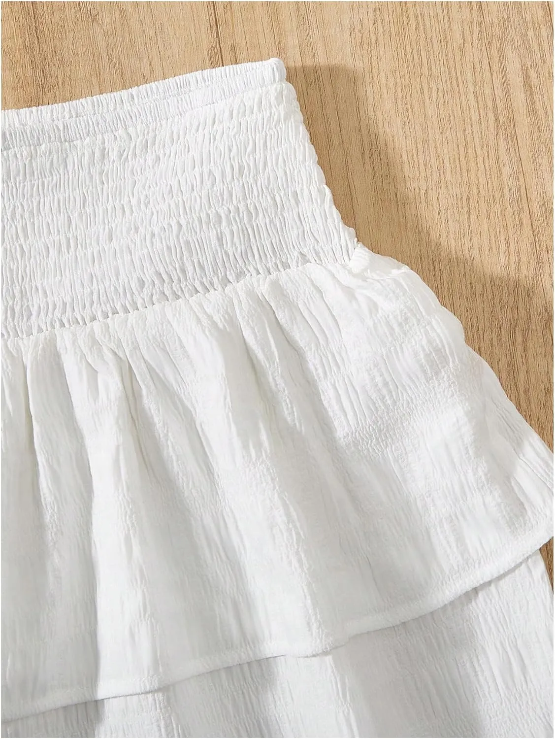 Girl's Tiered Layer Shirred Boho Smocked Skirts Casual Cute High Waisted Pleated Ruffle Flowy Elastic Skirts