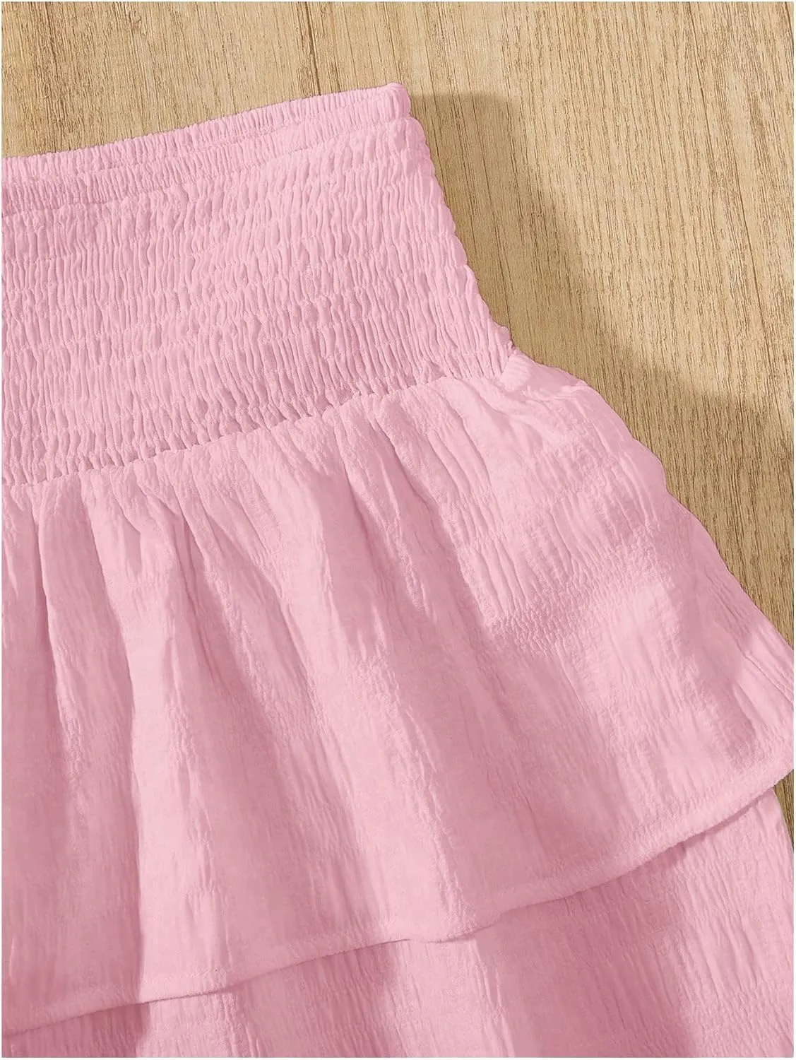 Girl's Tiered Layer Shirred Boho Smocked Skirts Casual Cute High Waisted Pleated Ruffle Flowy Elastic Skirts