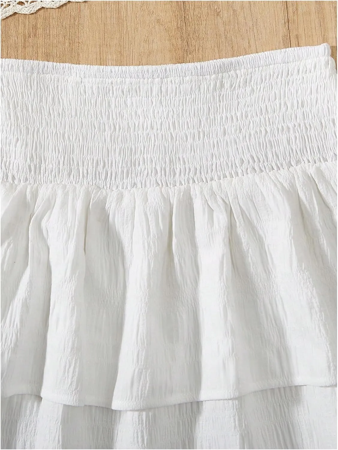Girl's Tiered Layer Shirred Boho Smocked Skirts Casual Cute High Waisted Pleated Ruffle Flowy Elastic Skirts