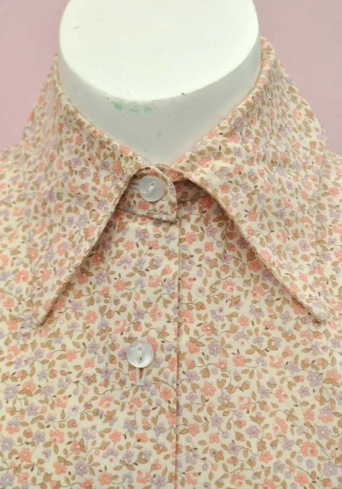 Girls Vintage 1960s Floral Cotton Blouse