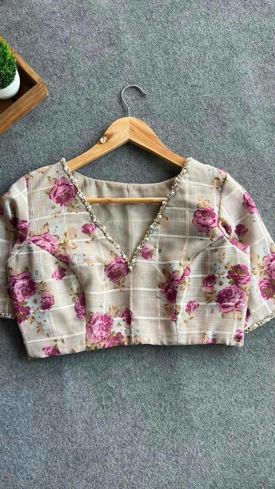 Halfwhite cotton pearl hand work blouse