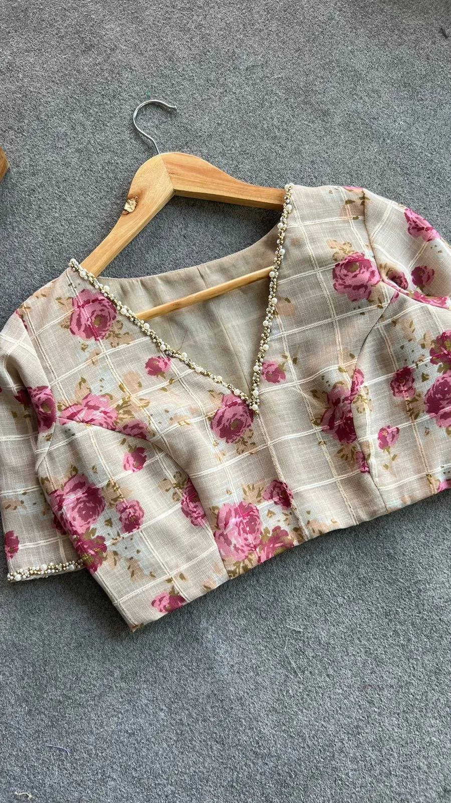 Halfwhite cotton pearl hand work blouse
