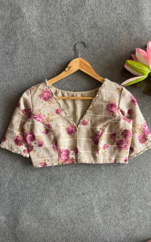 Halfwhite cotton pearl hand work blouse