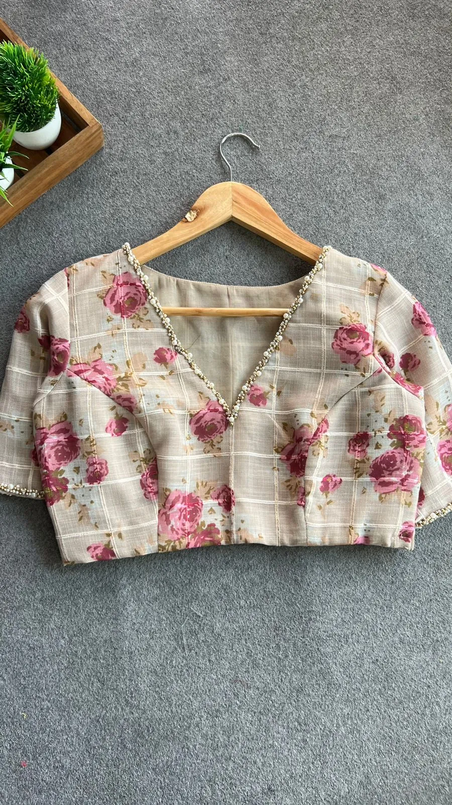 Halfwhite cotton pearl hand work blouse
