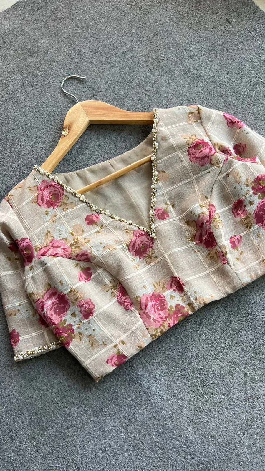 Halfwhite cotton pearl hand work blouse