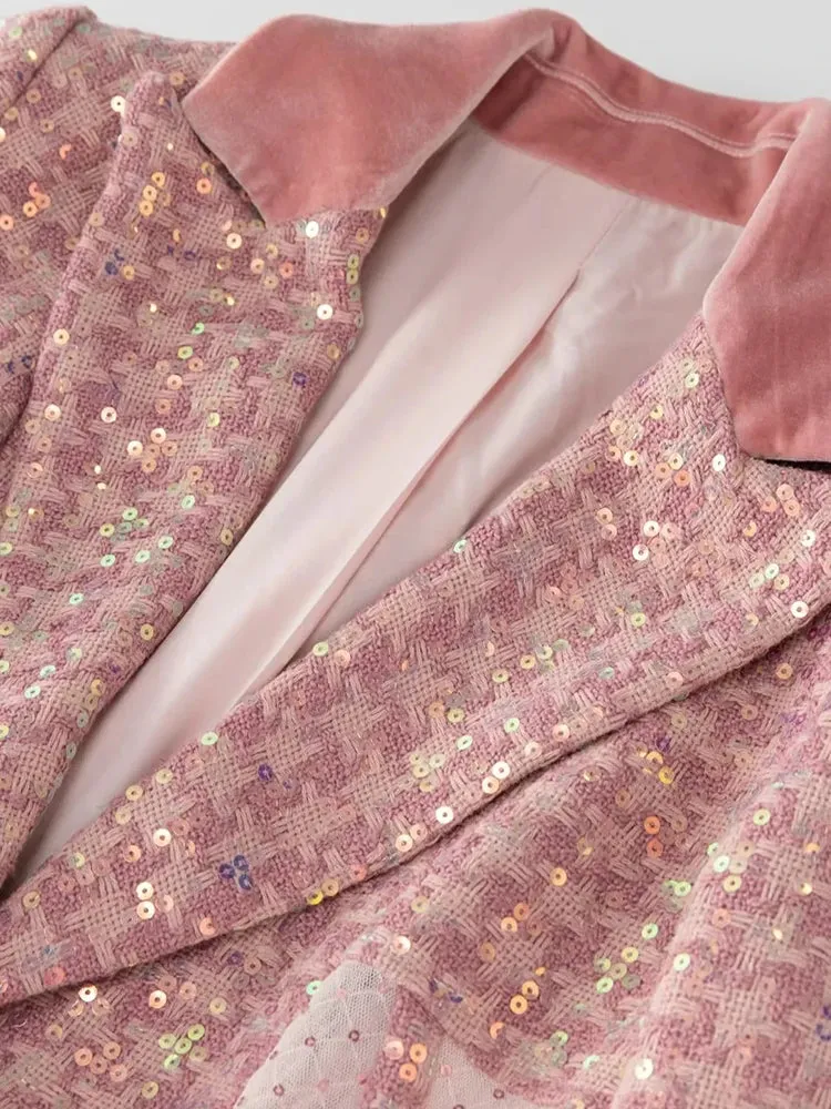 HEYFANCYSTYLE Pink Lace Majesty Tweed Coat