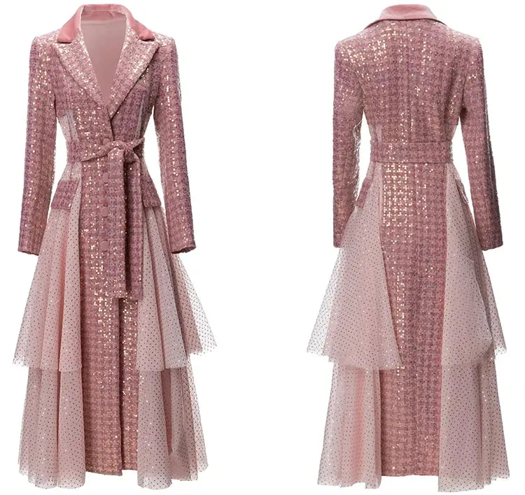 HEYFANCYSTYLE Pink Lace Majesty Tweed Coat