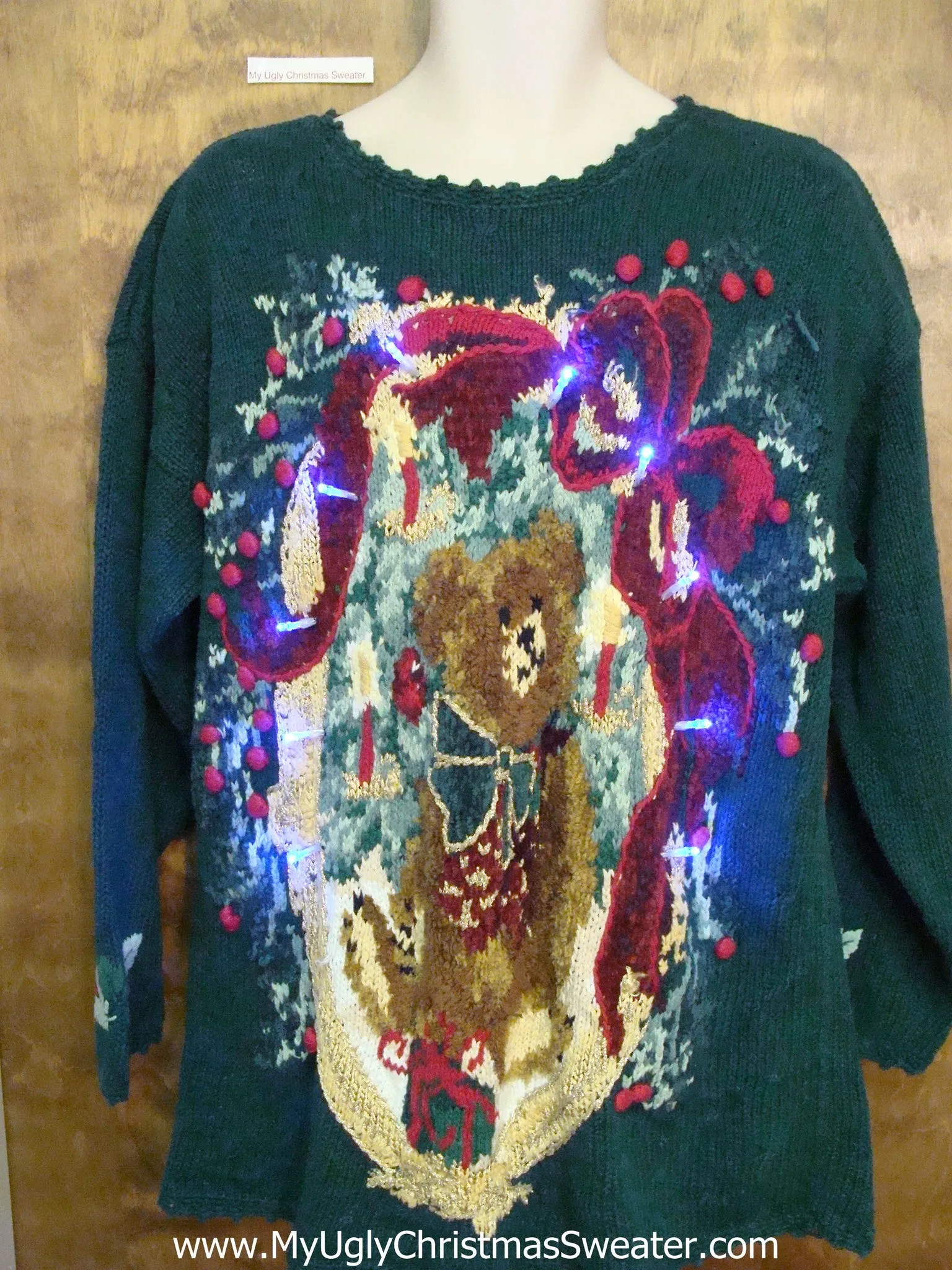 Hue Bear 80s Light Up Ugly Xmas Sweater