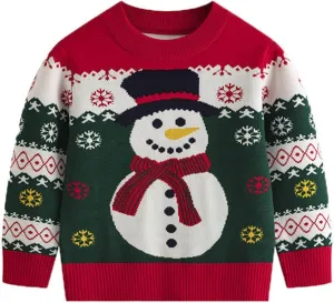 Kids Girl Boy Holiday Christmas Tops Long Sleeve Blouses for Kid Crew Neck Sweater Cute Crochet Warm Knit Shirts