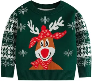 Kids Girl Boy Holiday Christmas Tops Long Sleeve Blouses for Kid Crew Neck Sweater Cute Crochet Warm Knit Shirts