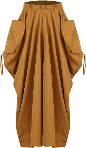 Long Cargo Skirts for Women Y2K Streetwear Elastic Wasit Hippie Party Skirt Bohemian Casual Maxi Skirt with Pockets