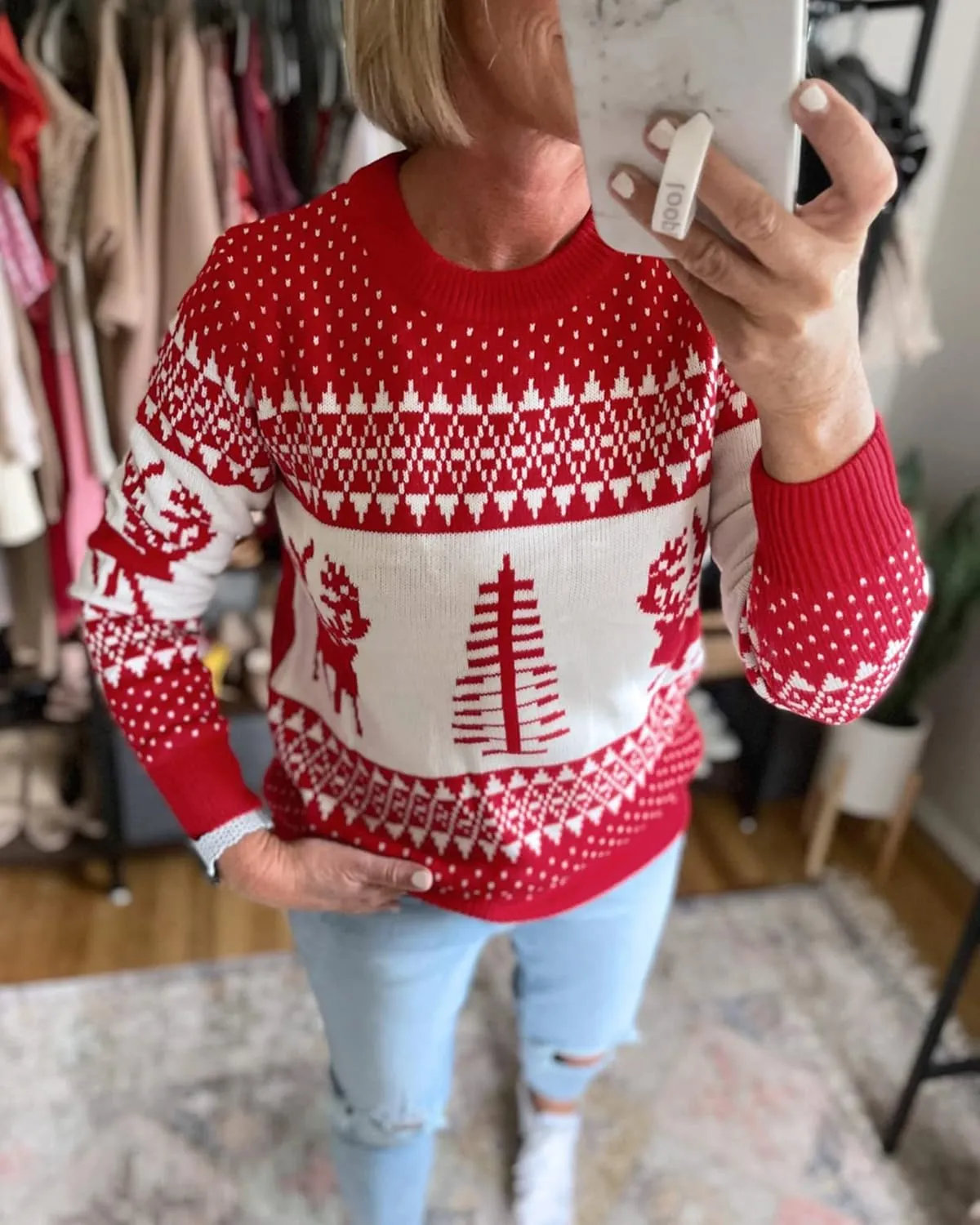 LookbookStore Women Ugly Christmas Tree Reindeer Holiday Knit Sweater Pullover