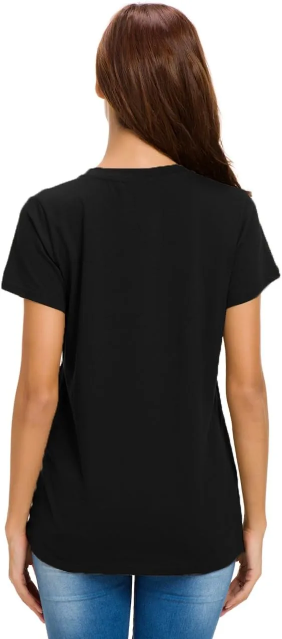 LUSMAY Womens Short Sleeve Loose Twist Knot Front T Shirts Cotton Casual Blouse