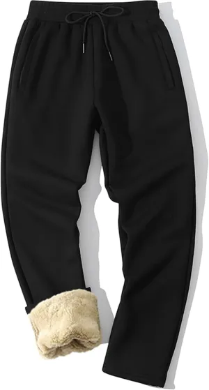 MANLUODANNI Men's Winter Fleece Sweatpants Sherpa Lined Pants Active Drawstring Jogger Trousers