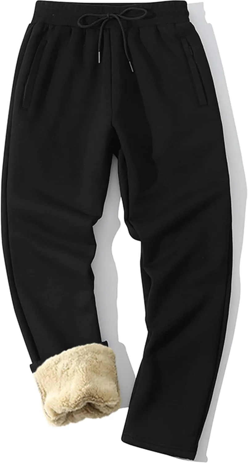 MANLUODANNI Men's Winter Fleece Sweatpants Sherpa Lined Pants Active Drawstring Jogger Trousers