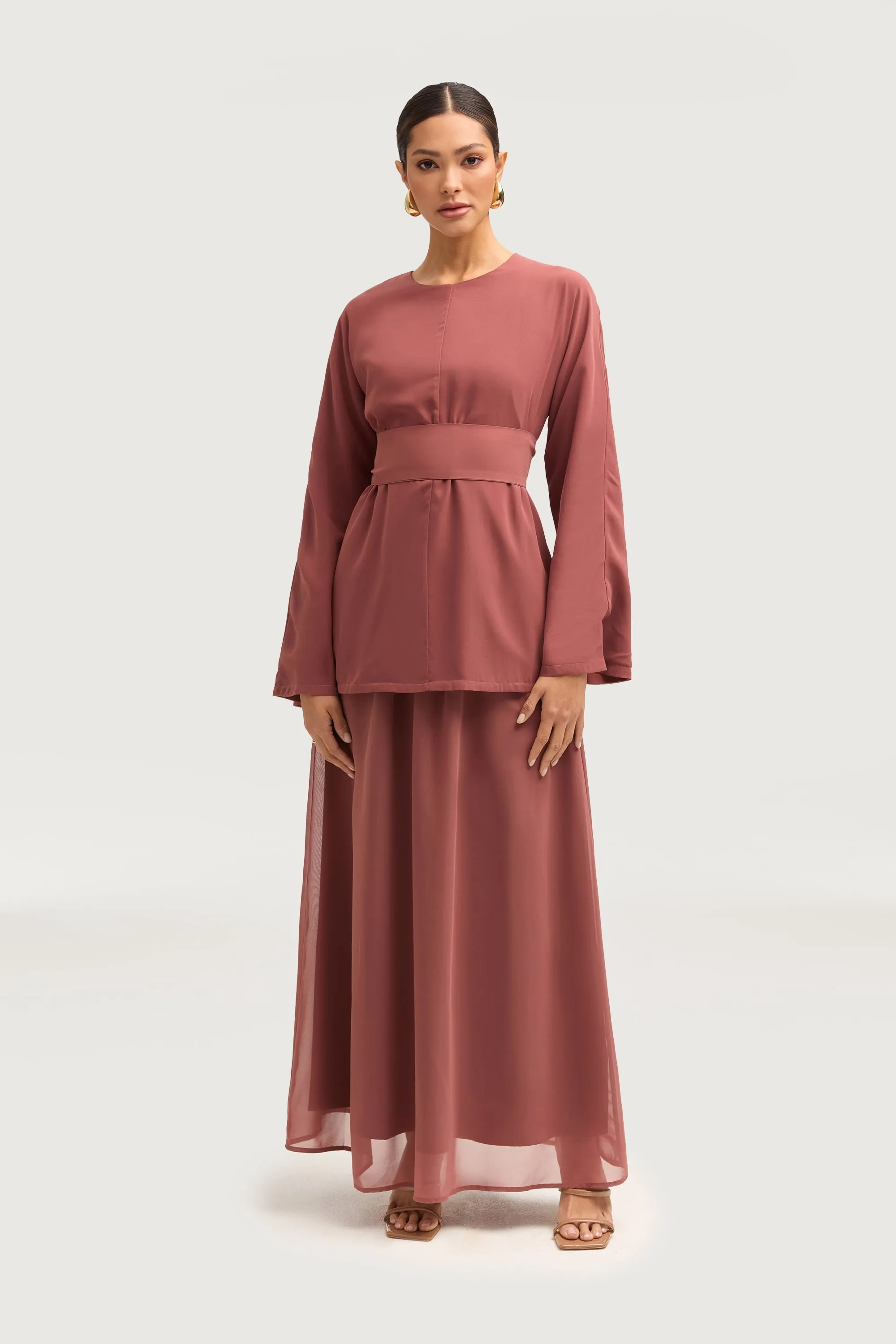 Nevene Three Piece Abaya Set - Toasted Pecan