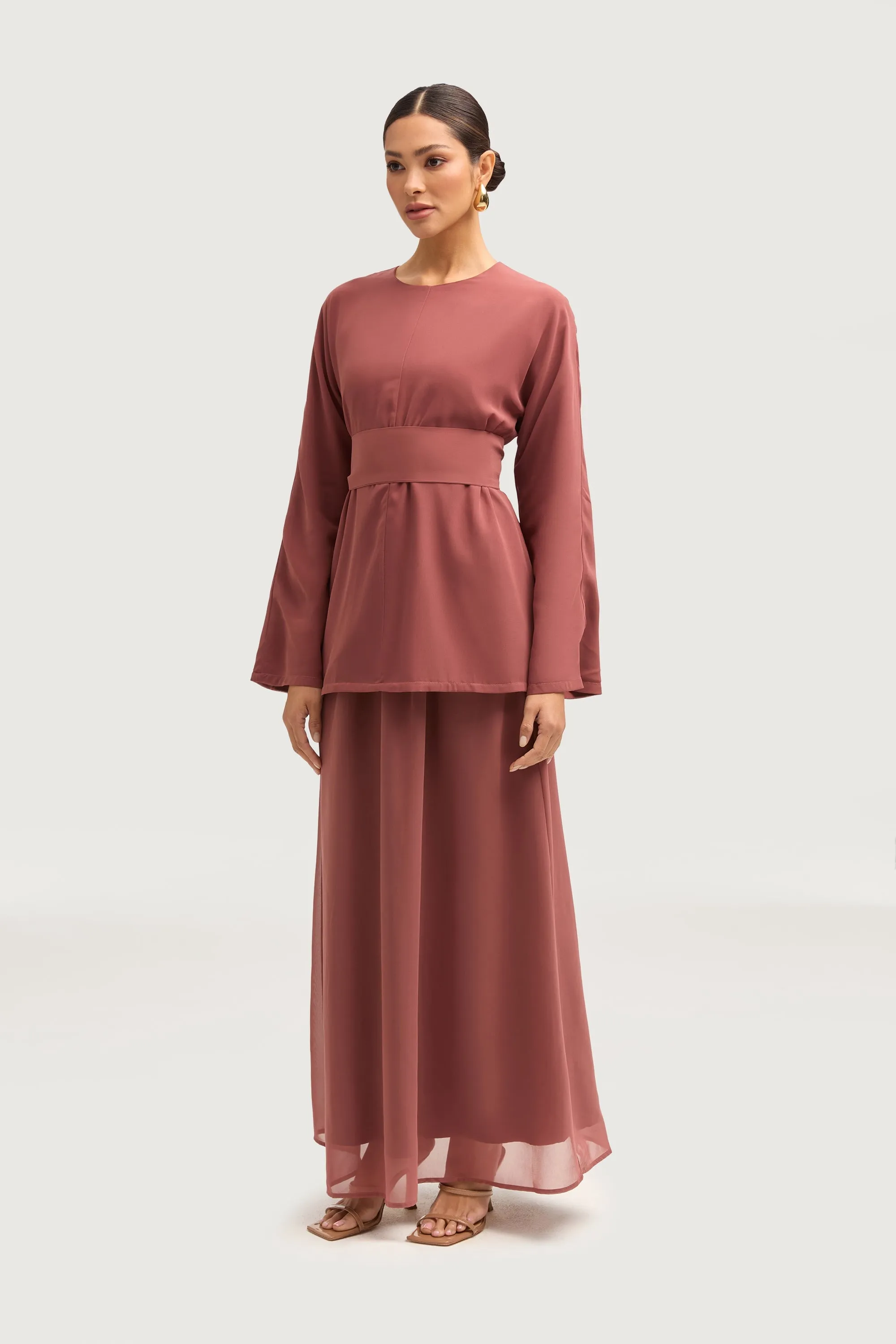 Nevene Three Piece Abaya Set - Toasted Pecan