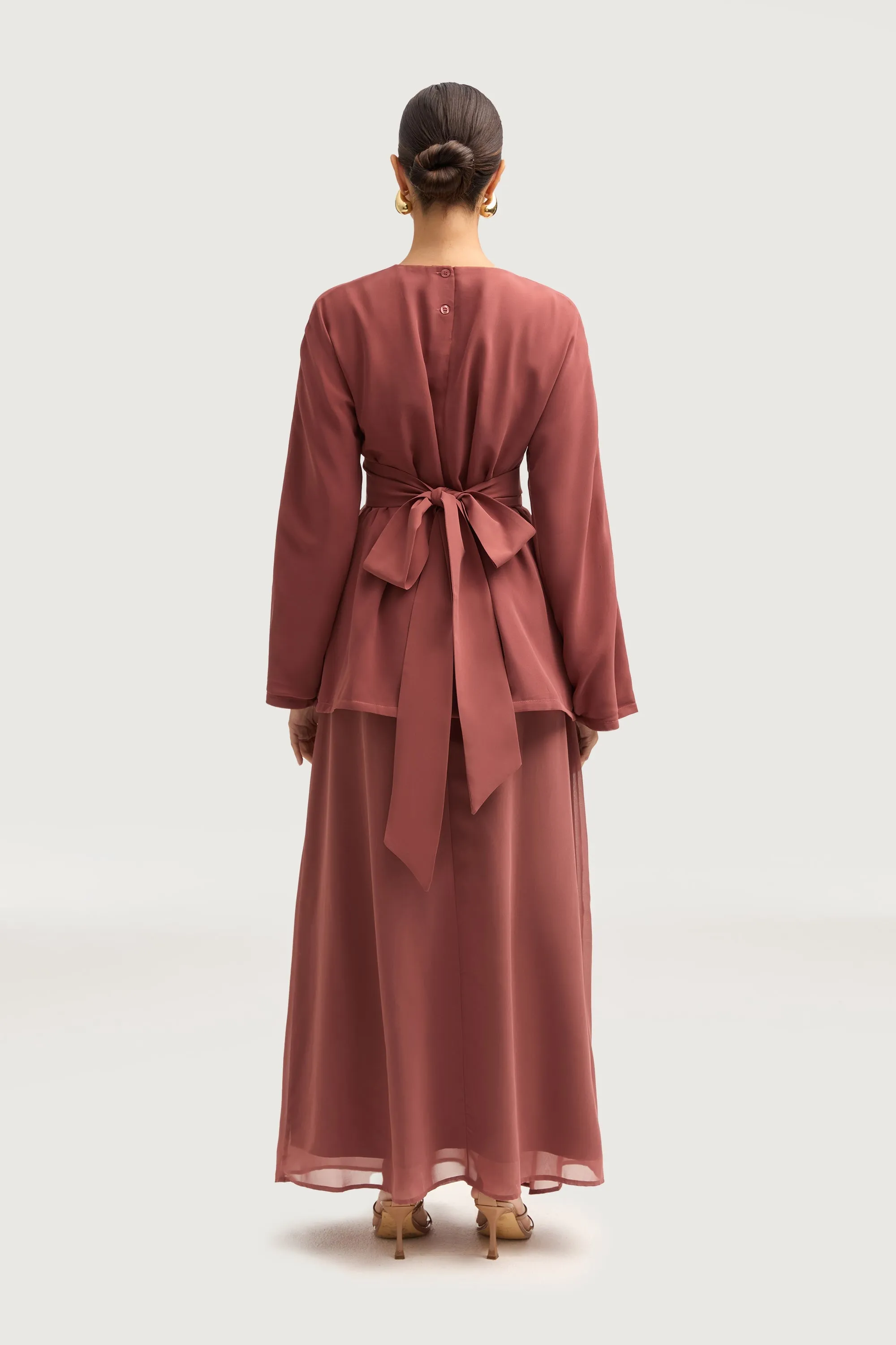 Nevene Three Piece Abaya Set - Toasted Pecan
