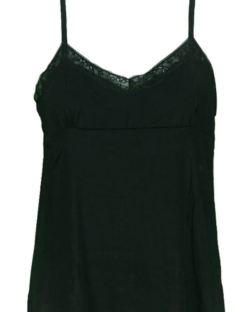 Premium Camisole Stretch Basic With Padded Lace - Long Layering Camisole - Adjustable Straps - Black Color - 6377