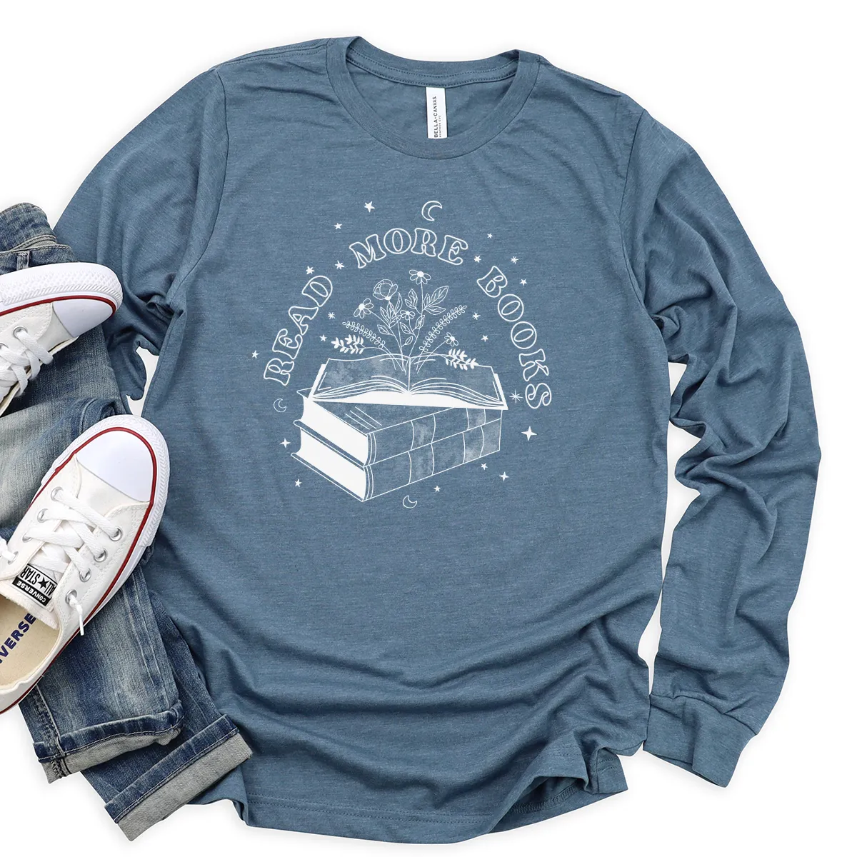 read more books floral long sleeve unisex tee