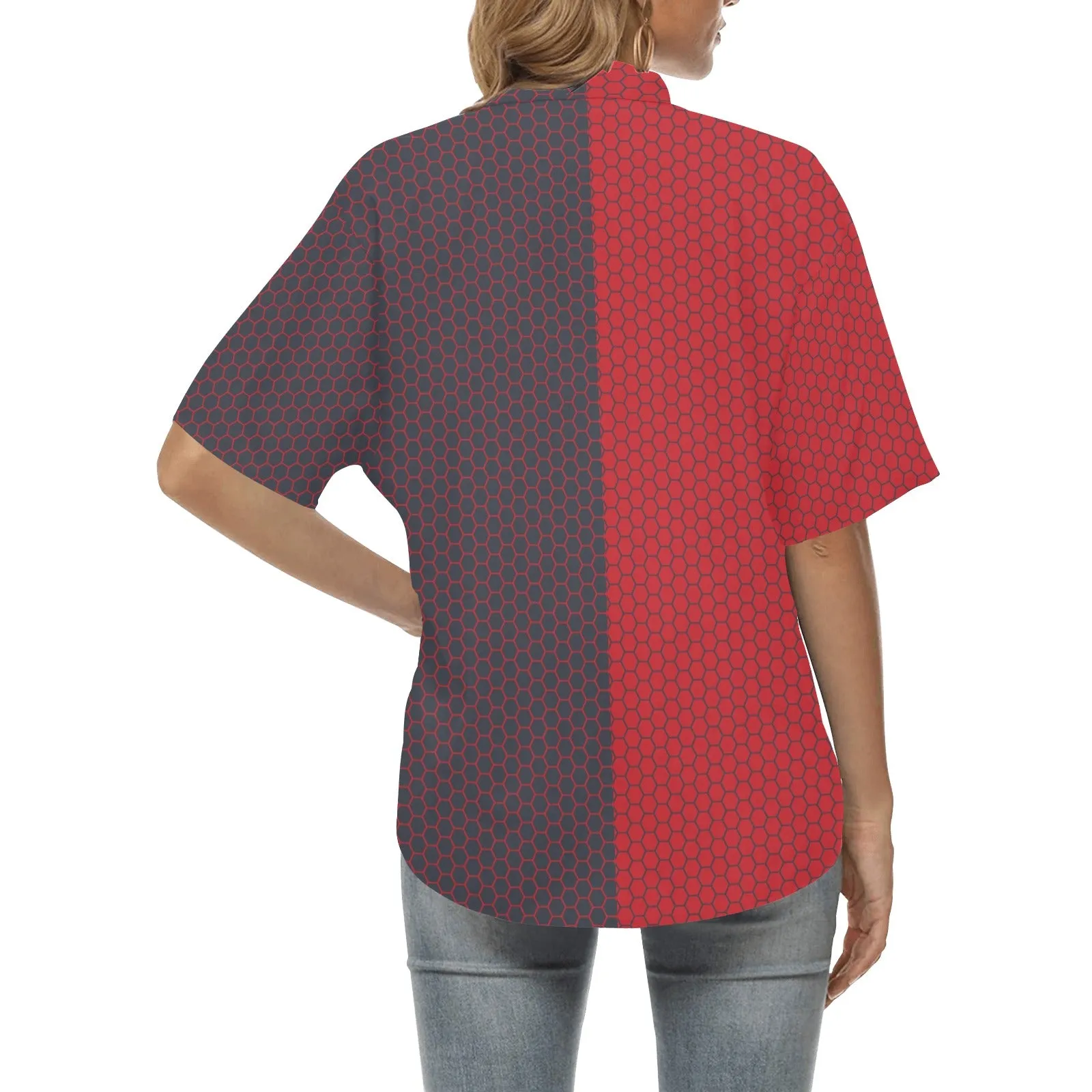 solid red hex print All Over Print Hawaiian Shirt for Women (Model T58)