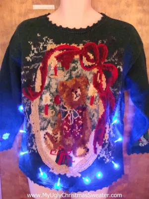 Tacky Confused Bear Light Up Ugly Xmas Sweater