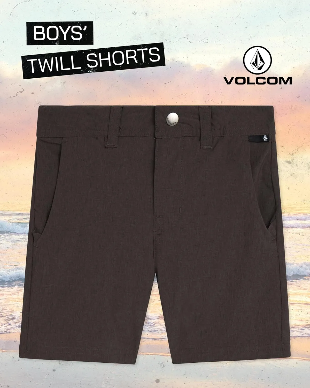 Volcom Boys' Twill Shorts - Stretch Fit Flat Front Chino Golf Uniform Shorts for Boys, Classic Pull-On Style with Belt Loops