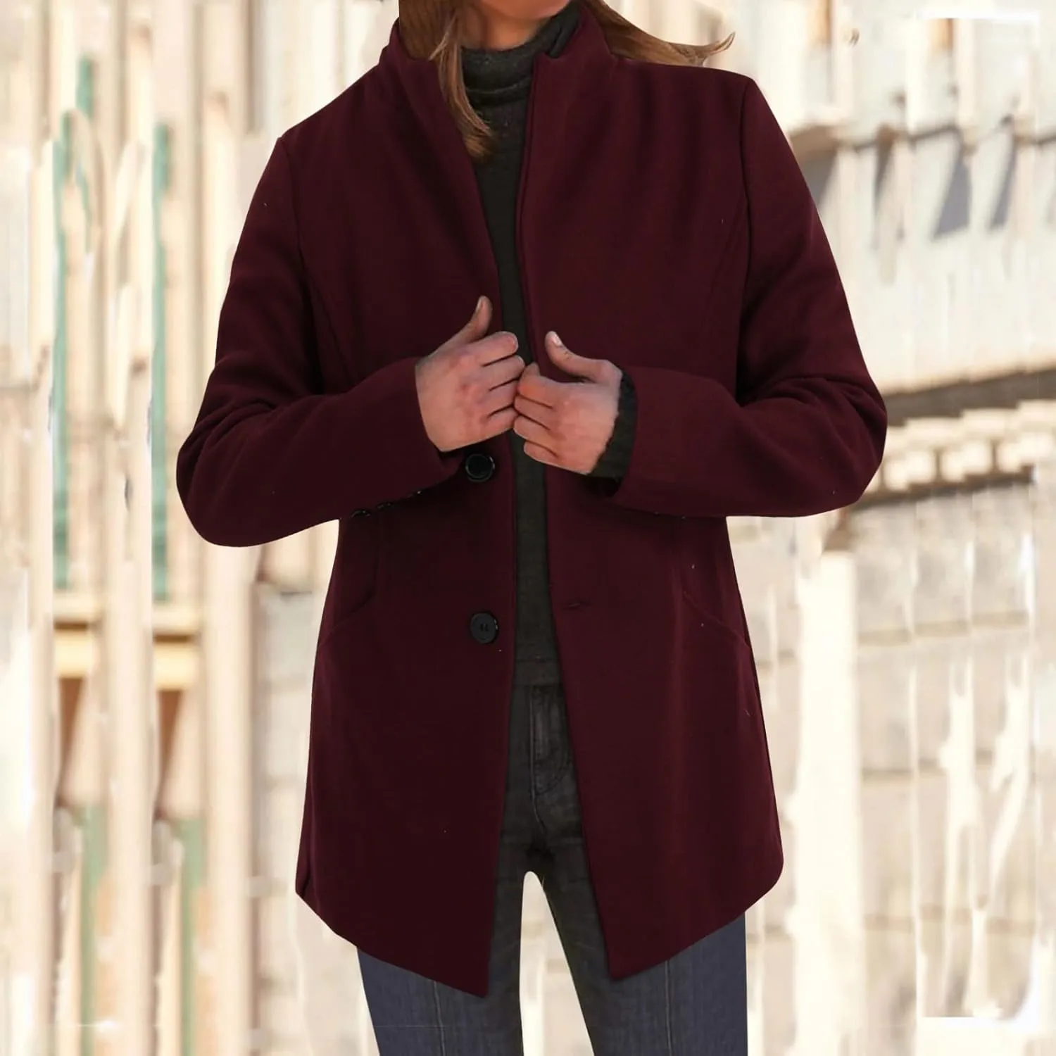 Women's Elegant Blazers Single Breasted Coat 2024 Winter Mid Woolen Overcoat Work Office Pea Jackets Overcoats