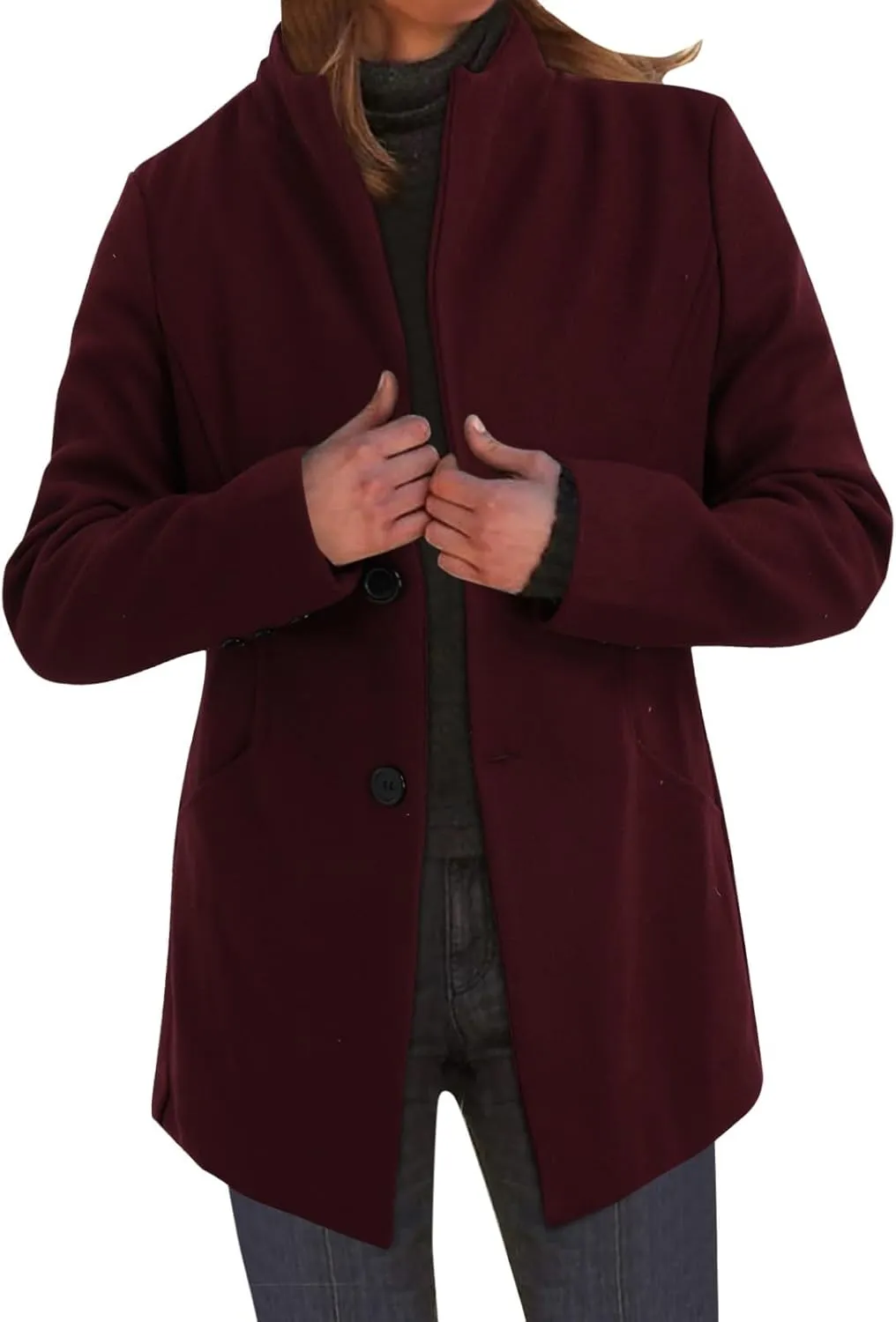 Women's Elegant Blazers Single Breasted Coat 2024 Winter Mid Woolen Overcoat Work Office Pea Jackets Overcoats