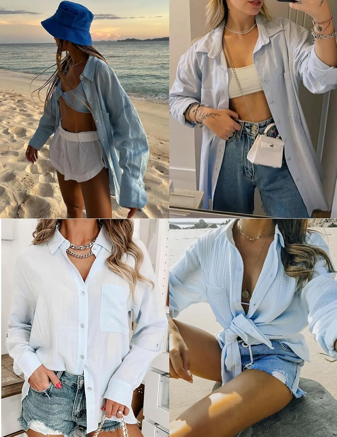 Zeagoo Womens Color Block Button Down Shirts Long Sleeve Linen Shirt Oversized Cotton Blouses Tops with Bust Pocket