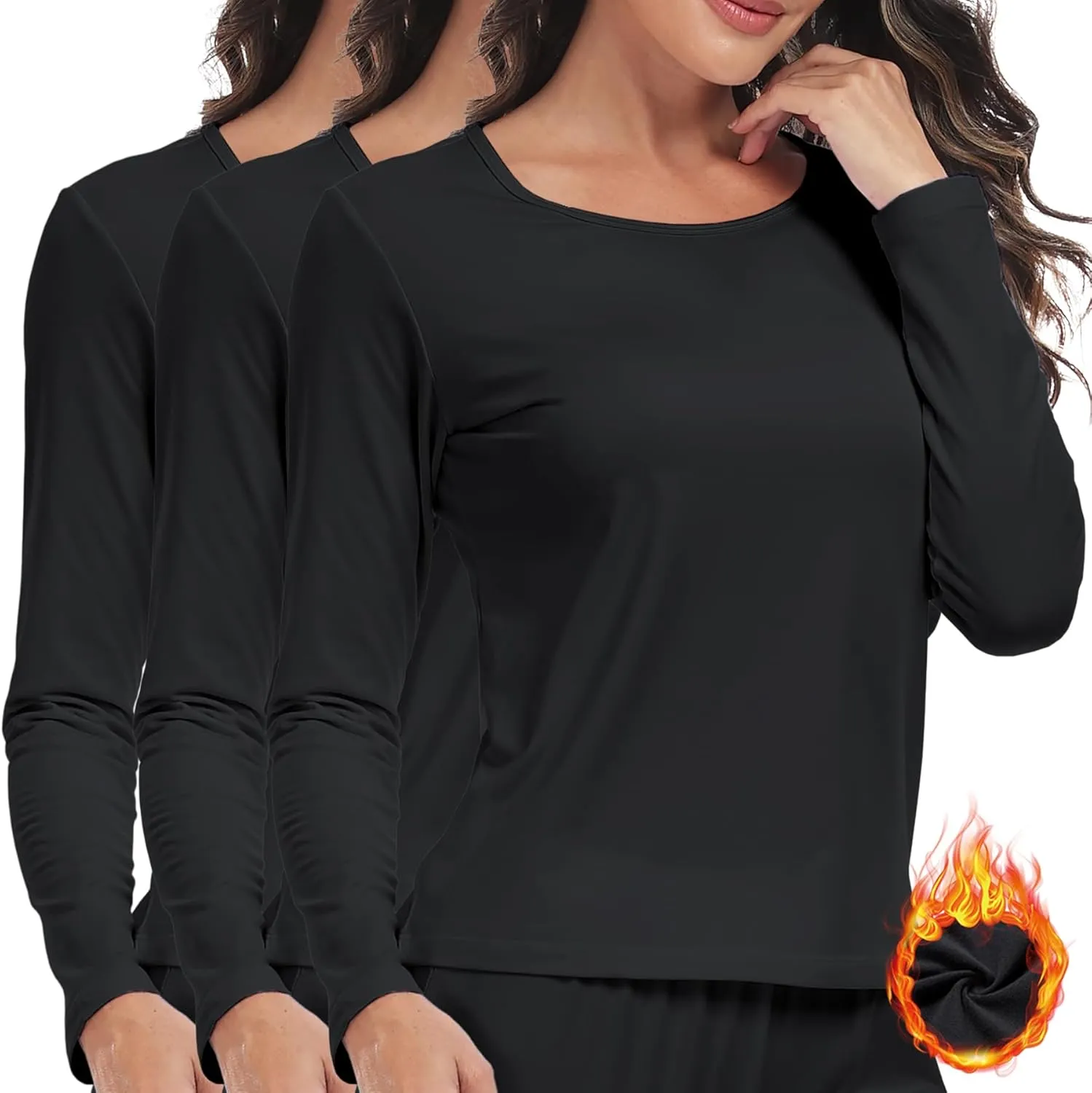 ZUTY 3 Pack Long Sleeve Thermal Shirts for Women Tops Long Johns Lightweight Winter Clothes Warm Base Layer
